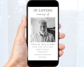 Digital Funeral Invitation Celebration Of Life Phone Invitation Memorial Evite Editable Electronic Funeral Evite Text Message Invite