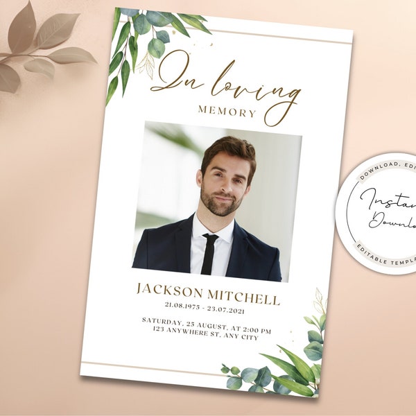 Editable Funeral Program Template Instant download Obituary Template Greenery Order Of Service Celebration Of Life Funeral Program