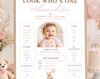 Editable First Birthday Milestone Sign, Teddy Bear First Birthday Milestone Board, Girl 1st Birthday Sign, Pink Birthday Milestone Poster