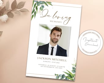 Editable Funeral Program Template Instant download Obituary Template Greenery Order Of Service Celebration Of Life Funeral Program