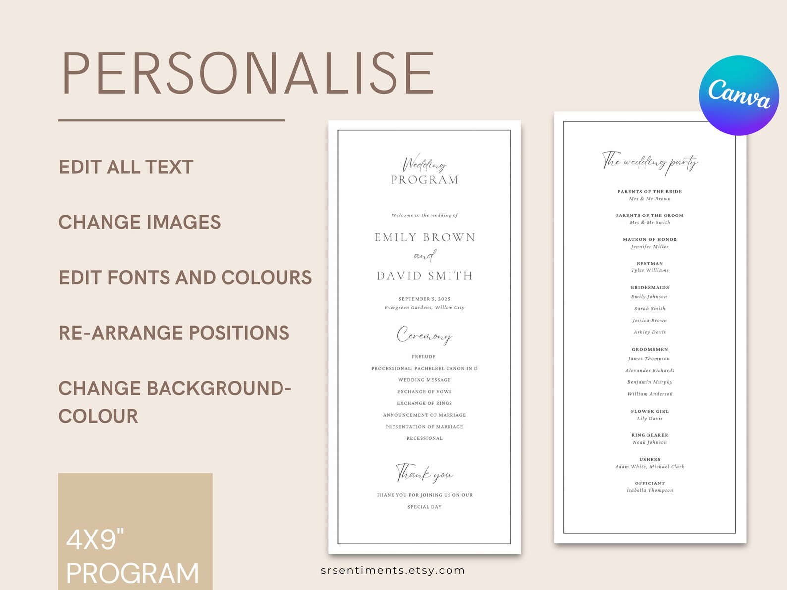 Minimalist Wedding Program Template Simple Wedding Ceremony Program ...