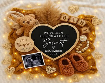 Boho Pregnancy Announcement Digital Neutral Baby Digital Announcement Social Media Facebook Instagram Teddy Bear Pregnancy Announcement