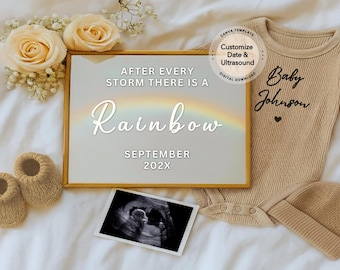 Editable Digital Pregnancy Announcement Downloadable Template Rainbow Baby Announce Baby Announce Rainbow Rainbow Baby Announcement Template
