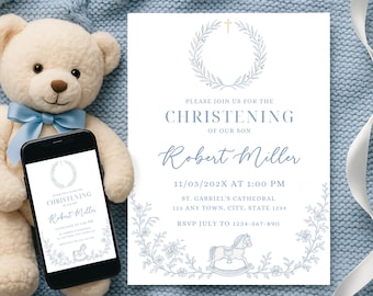 Editable Invite Christening Template download Blue Printable Christening Digital Download Blue Christening Invite Christening Invite Digital