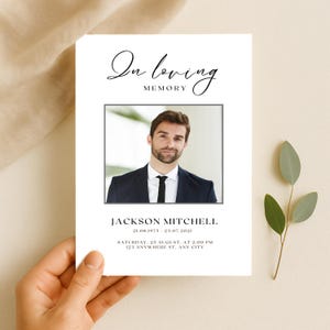 編集可能な葬儀プログラムテンプレート ミニマリスト 即時ダウンロード 死亡記事テンプレート 式次第 人生の祝賀 葬儀のお知らせ