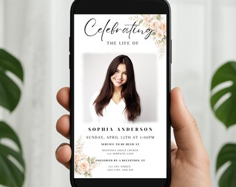 Floral Funeral Celebration of Life Invitation Canva Template, Funeral Announcement, Instant Download