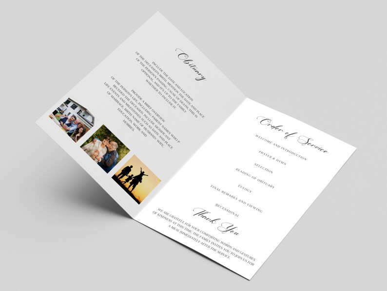 Editable Collage Funeral Program Template Minimal Downloadable Memorial ...