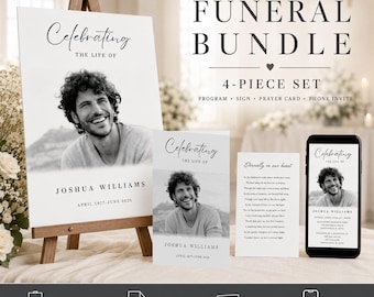 Minimalist Funeral Bundle Celebration Of Life Funeral Set Editable Template Digital Funeral Invitation Funeral Program Template Memorial Set