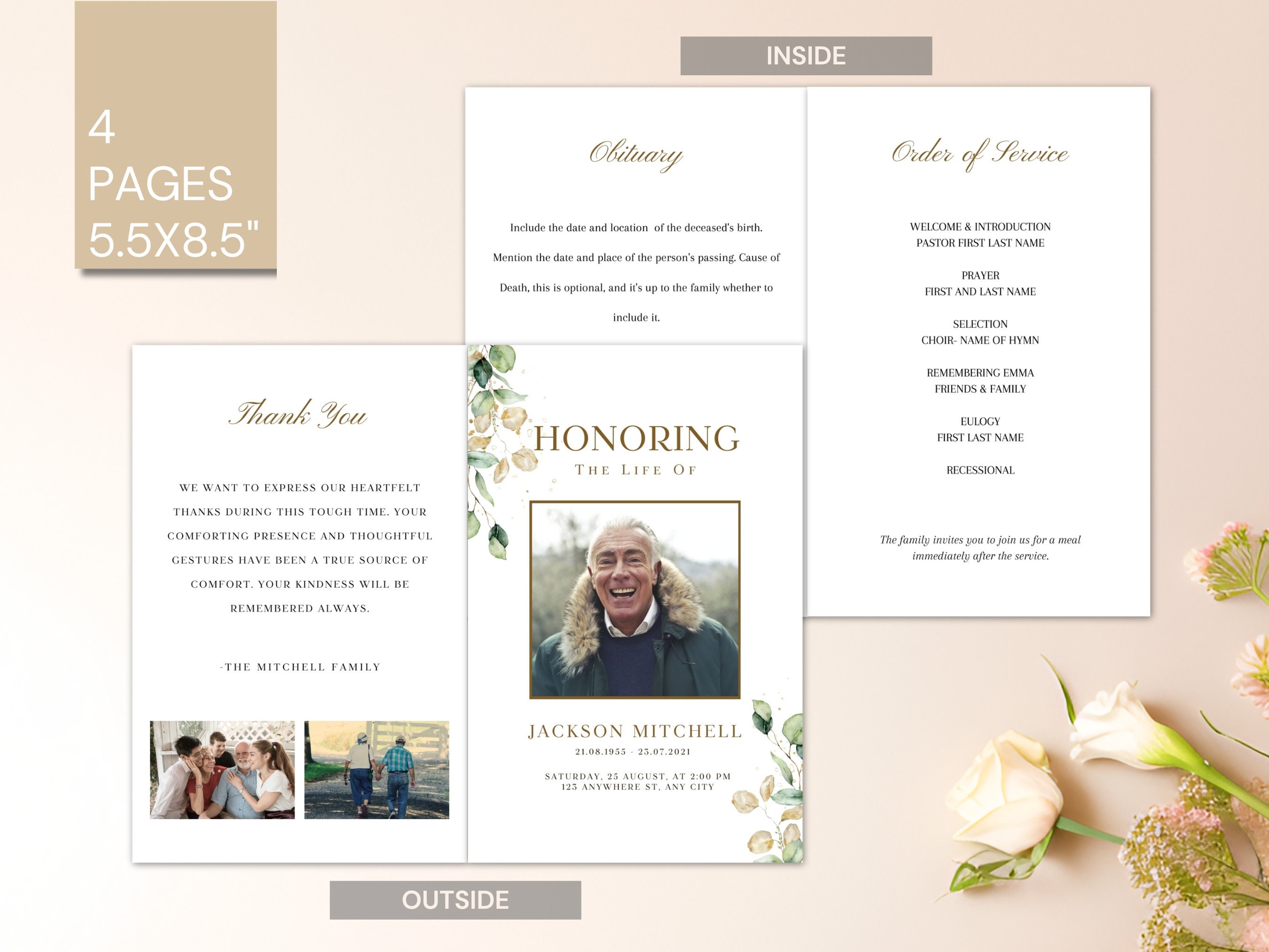 Editable Funeral Program Template Instant Download Obituary Template ...