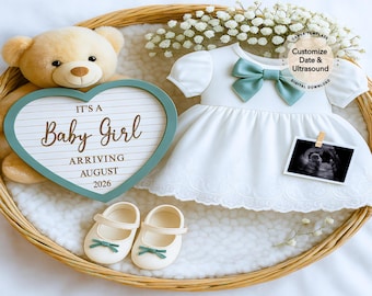 Baby Birth Announcement Editable Template, Baby Girl Announcement Instant Download, Digital Its A Girl Announcement, Sage Baby Reveal