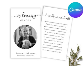 Funeral Prayer Card Digital Download Printable Minimalist Black and White Elegant Memorial Card Template Comforting Celebration of Life Poem