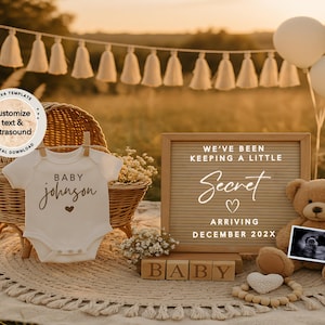 Editable Boho Pregnancy Announcement Digital Announce Pregnancy Announcement Template Neutral Pregnancy Announcement Template Download