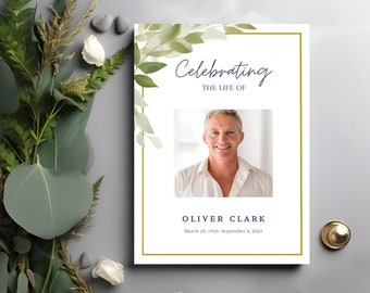 Funeral Program Template For Men Greenery Editable Memorial Program Minimal Printable Order of Service Instant Download Obituary