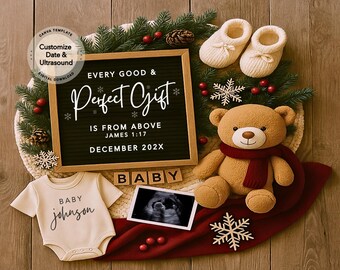 Christmas Baby Announce Digital Template Instant Download, Christian Baby Announcement Digital, Announce Baby Xmas, Social Media Reveal