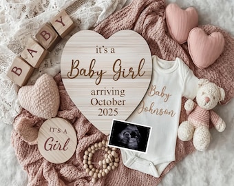 Baby Girl Pregnancy Announcement Digital, Girl Baby Announcement, Baby Reveal, Social Media Reveal, Instant Download Canva Template