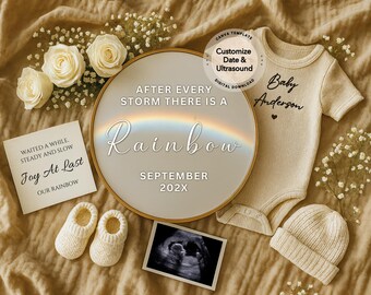 Editable Rainbow Baby Pregnancy Announcement Template, Instagram Baby Announcement, Printable Rainbow Baby Reveal, Baby Announcements Mirror