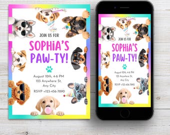 Birthday Invitation Girls Dog Editable Girls Dog Theme Birthday Invitation Digital Template Printable Paw ty Puppy Party Birthday Invite