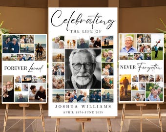 Celebration of Life Funeral Photo Collage Sign Set Templates Funeral Welcome Sign Template Canva In Loving Memory Memorial Sign
