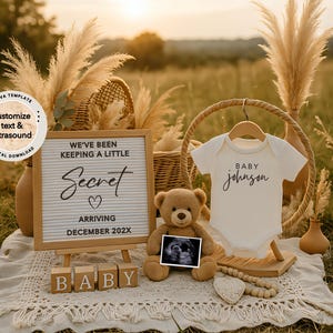 Editable Boho Pregnancy Announcement Digital Announce Pregnancy Announcement Template Neutral Pregnancy Announcement Template Download