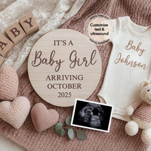 Baby Girl Schwangerschaftansage Digital, Mädchen Babymitteilung, Baby offenbaren, Social Media offenbaren, sofortiger Download Canva Vorlage