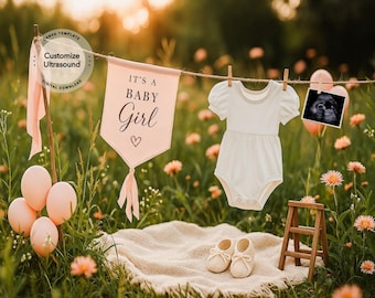 Its A Girl Pregnancy Announcement Digital Template, Editable Revealing Baby Social Media Instant Download, little sister reveal Canva