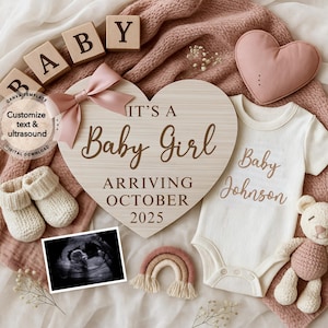 Baby Girl Schwangerschaftansage Digital, Mädchen Babymitteilung, Baby offenbaren, Social Media offenbaren, sofortiger Download Canva Vorlage