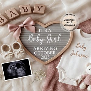 Baby Girl Schwangerschaftansage Digital, Mädchen Babymitteilung, Baby offenbaren, Social Media offenbaren, sofortiger Download Canva Vorlage