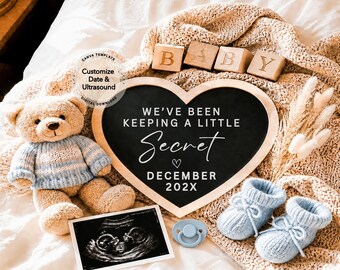 Baby Boy Pregnancy Announcement Canva Editable Template Social Media Digital Gender Reveal Minimalist Pregnancy reveal Social Media