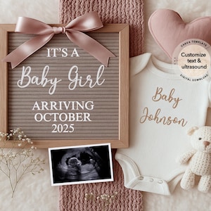 Baby Girl Schwangerschaftansage Digital, Mädchen Babymitteilung, Baby offenbaren, Social Media offenbaren, sofortiger Download Canva Vorlage