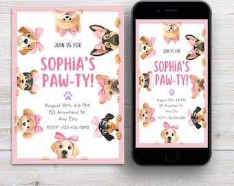 Dog Editable Invite Pink Coquette Bow Puppy Party Invitation Printable Dog Pawty Invite Dog Birthday Invitation Puppy Pawty Invitation Dogs