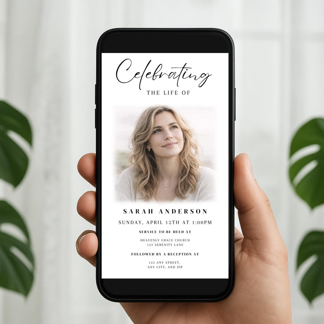 Funeral Invitation Template, Celebration of Life Evite, Editable Phone ...