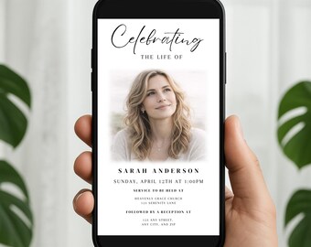 Funeral Invitation Template, Celebration of Life Evite, Editable Phone Invite (Digital Download)