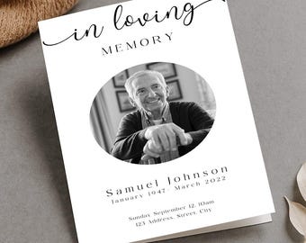Funeral Program Template Minimal Simple Obituary Card Modern Memorial Program Editable Memorial Service Template Printable In loving Memory