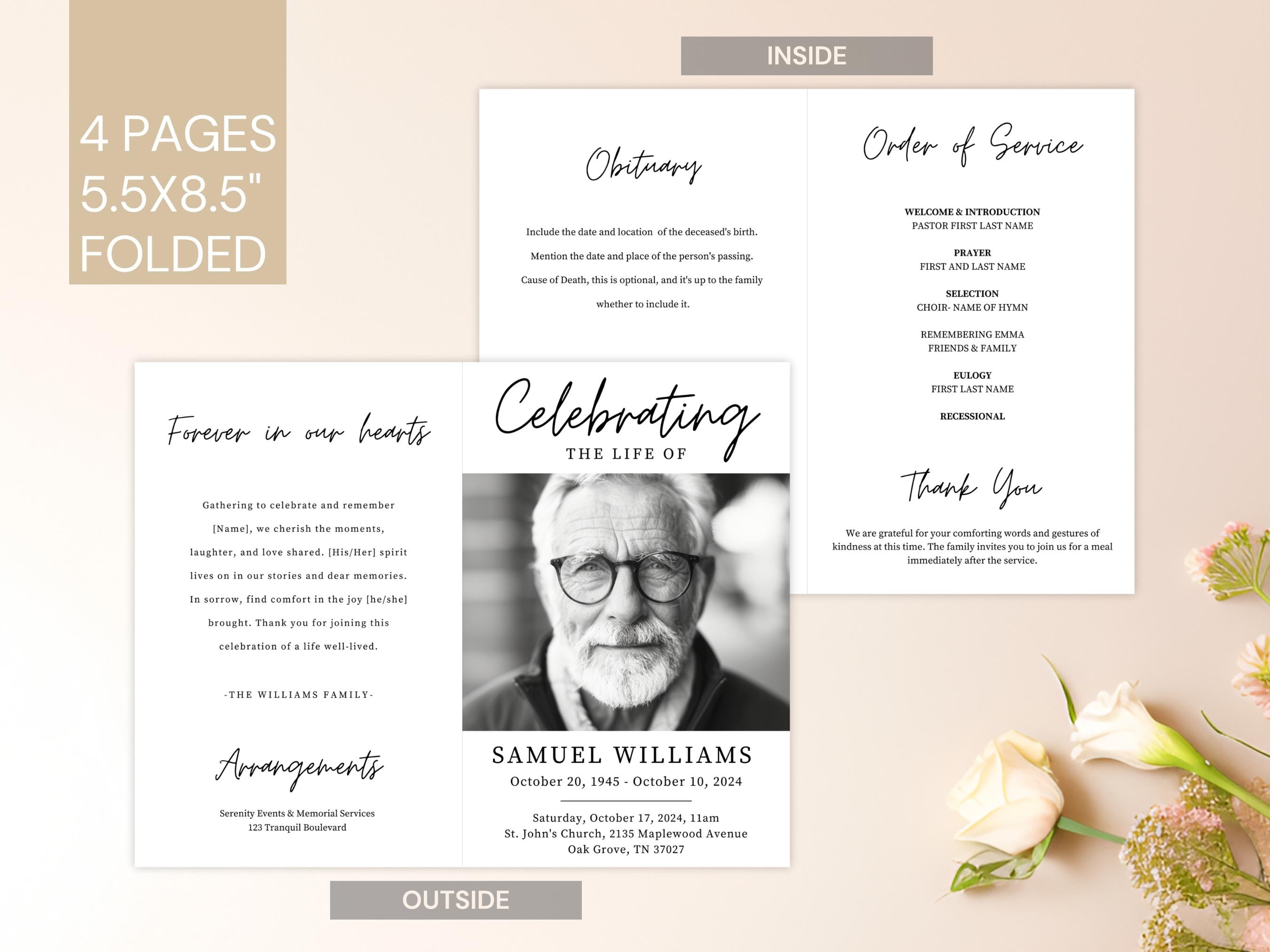 Minimalist Funeral Program Template Celebration of Life Program Simple