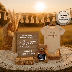 Editable Boho Pregnancy Announcement Digital Announce Pregnancy Announcement Template Neutral Pregnancy Announcement Template Download