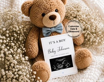 Boy Pregnancy Announcement Teddy Bear Pregnancy Announcement Digital Its A Boy Baby Reveal Editable Canva Template Digital Download