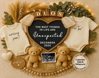 Pregnancy Announcement Twins Pregnancy Announcement Digital Download Editable Announce Pregnancy Twins Neutral Pregnancy Announcement Canva