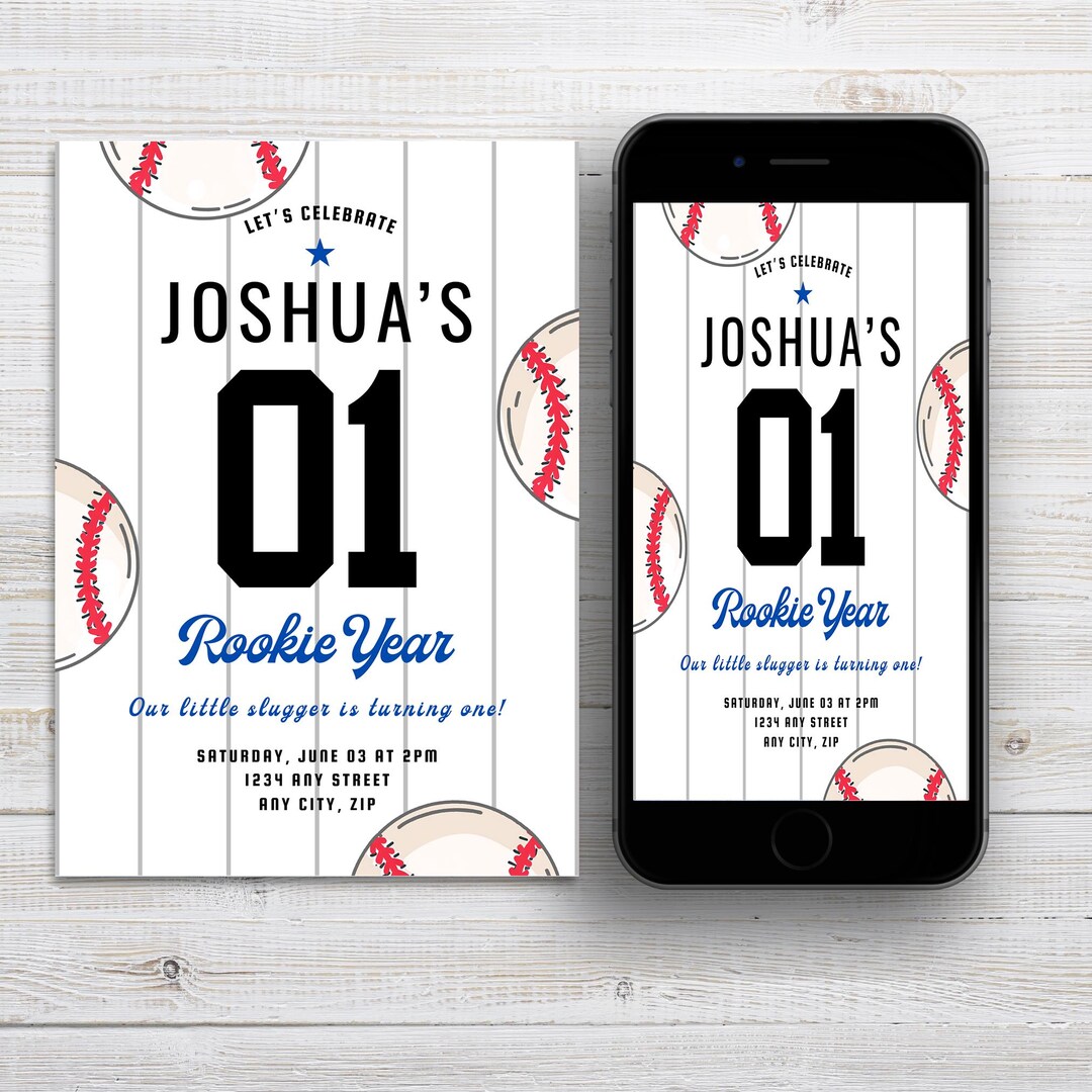 Rookie of the Year Birthday Invitation Baseball Editable Template ...