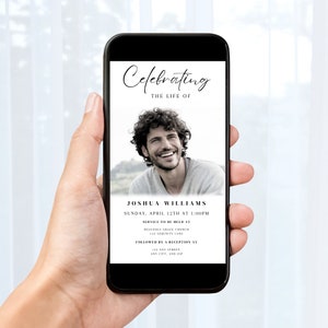 Digital Funeral Invitation Celebration Of Life Phone Invitation Memorial Evite Editable Electronic Funeral Evite Text Message Invite