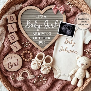 Baby Girl Schwangerschaftansage Digital, Mädchen Babymitteilung, Baby offenbaren, Social Media offenbaren, sofortiger Download Canva Vorlage