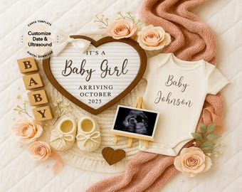 Digital Baby Girl Pregnancy Announcement Template, Revealing Baby Social Media Instant Download, Boho Baby Announcement Digital Neutral