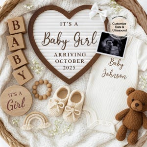 Baby Girl Schwangerschaftansage Digital, Mädchen Babymitteilung, Baby offenbaren, Social Media offenbaren, sofortiger Download Canva Vorlage