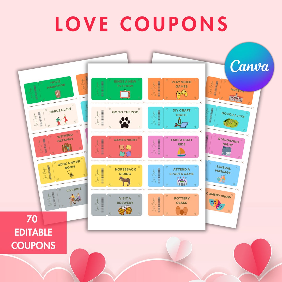 Love Coupons Printable Valentines Day Gift Editable Love Coupon Couples Gift for Boyfriend ...