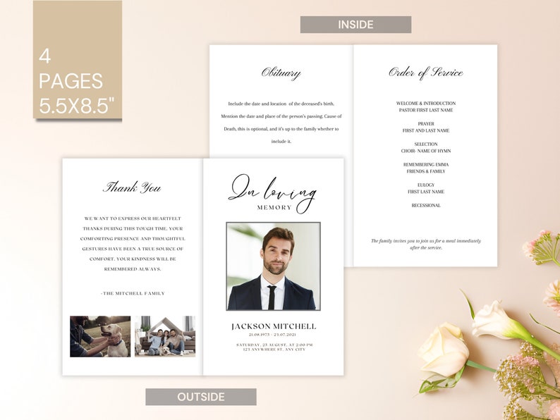 Editable Funeral Program Template Minimalist Instant Download Obituary