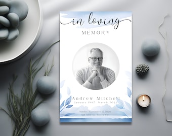 Funeral Program Template Blue Editable Memorial Program Printable Mens Order of Service Instant Download Obituary Program Eulogy Template