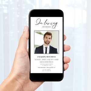 Minimalistische digitale foto Sjabloon begrafenisuitnodiging Elektronische herdenkingsuitnodiging Digitale kaart Minimalistische kaart Eenvoudige e-invite Begrafenisfoto