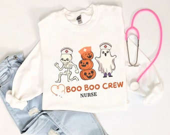 Boo Boo Crew Halloween Nurse Sweatshirt: Funny Ghost Design