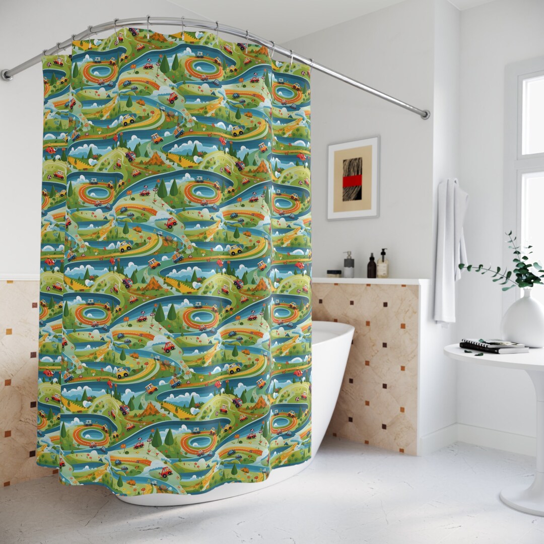 Road and Carthemed Shower Curtain Kids' Bathroom Decor Etsy