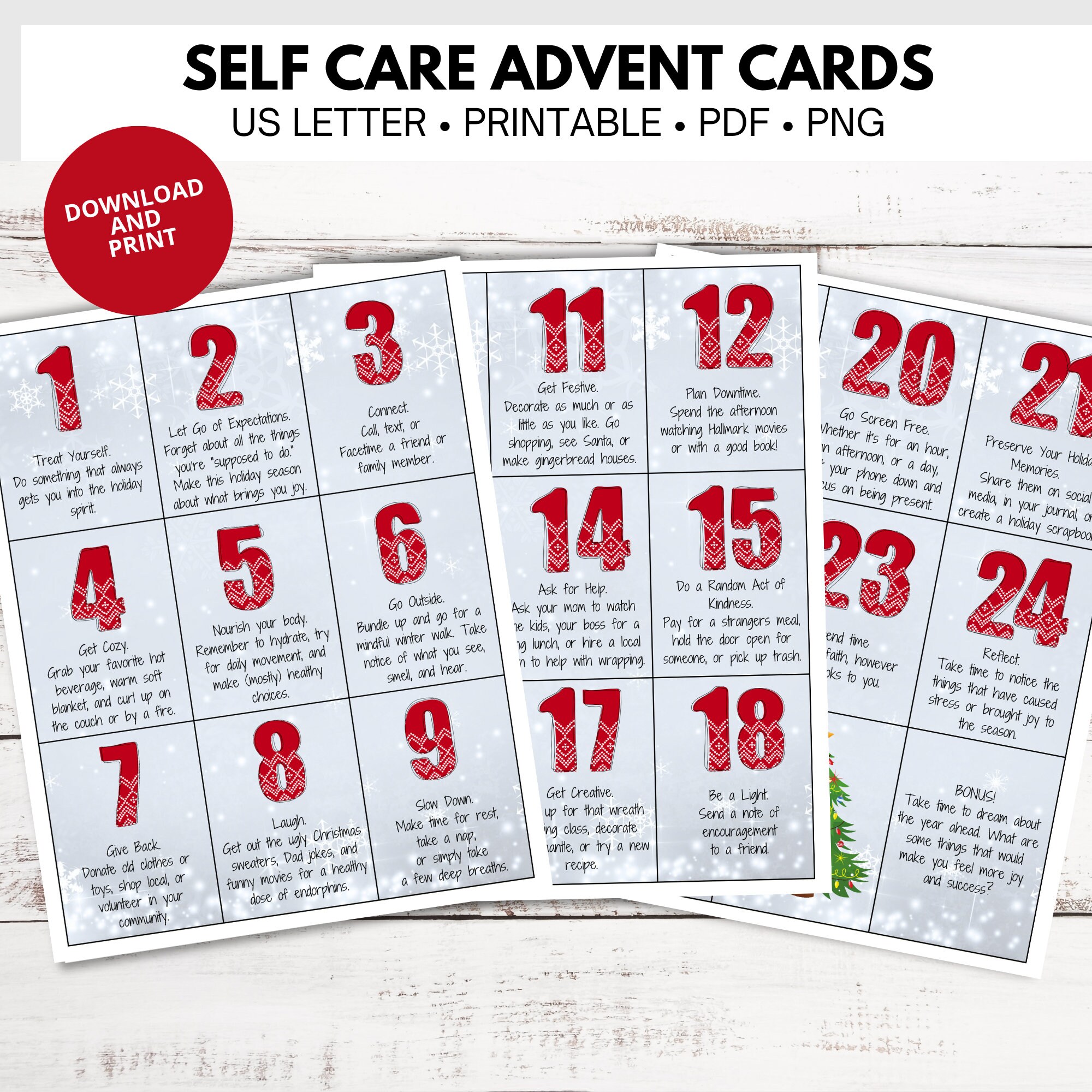 Printable Self Care Advent Calendar 25 Days of Mindfulness, Self Love