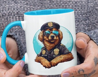 Accent Coffee Mug, 11oz Mug with C-Handle, Funny Police Coffee Mug, Best Coffee Mug to Keep Coffee Hot, Gifts for Police Officers, NYPD Mug
